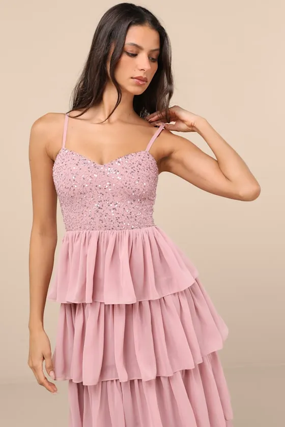 Galina Mauve Sequin Tiered Maxi Dress sold by Lulus product image thumbnail 4
