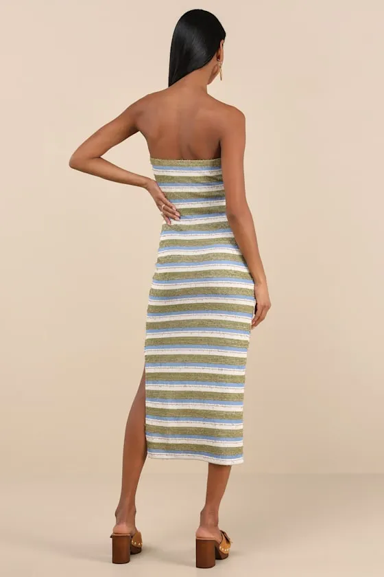 Mileka Green Striped Textured Knit Strapless Midi Sweater Dress sold by Lulus product image thumbnail 4