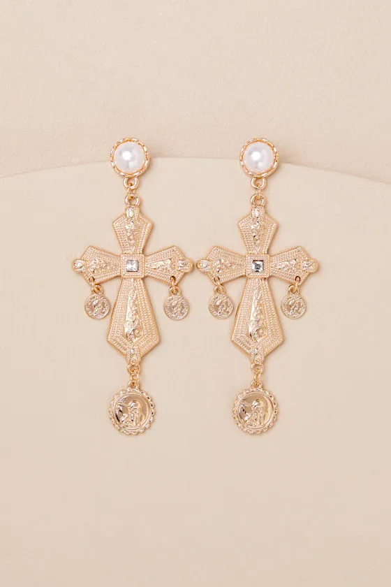 Annise Gold Cross Statement Earrings sold by Lulus product image thumbnail 2