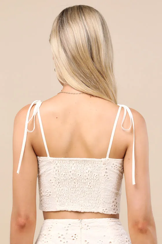 Kamilla Cream Eyelet Embroidered Tie-Strap Tank Top sold by Lulus product image thumbnail 3
