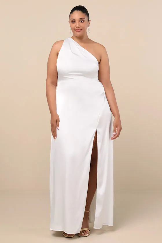 Signature Elegance White Satin One-Shoulder Maxi Dress sold by Lulus product image thumbnail 2