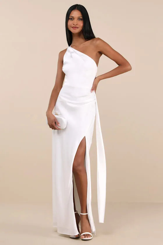 Signature Elegance White Satin One-Shoulder Maxi Dress sold by Lulus product image thumbnail 3