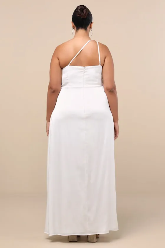 Signature Elegance White Satin One-Shoulder Maxi Dress sold by Lulus product image thumbnail 4