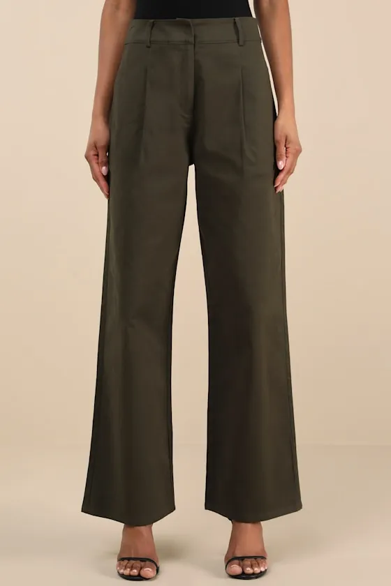 Charismatic Success Olive Pleated High-Rise Wide-Leg Pants sold by Lulus product image thumbnail 2