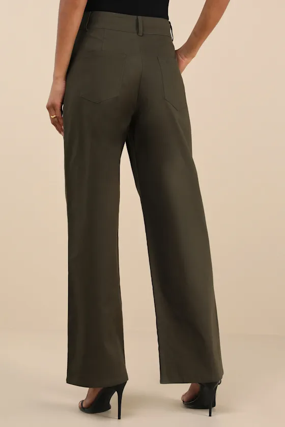 Charismatic Success Olive Pleated High-Rise Wide-Leg Pants sold by Lulus product image thumbnail 3