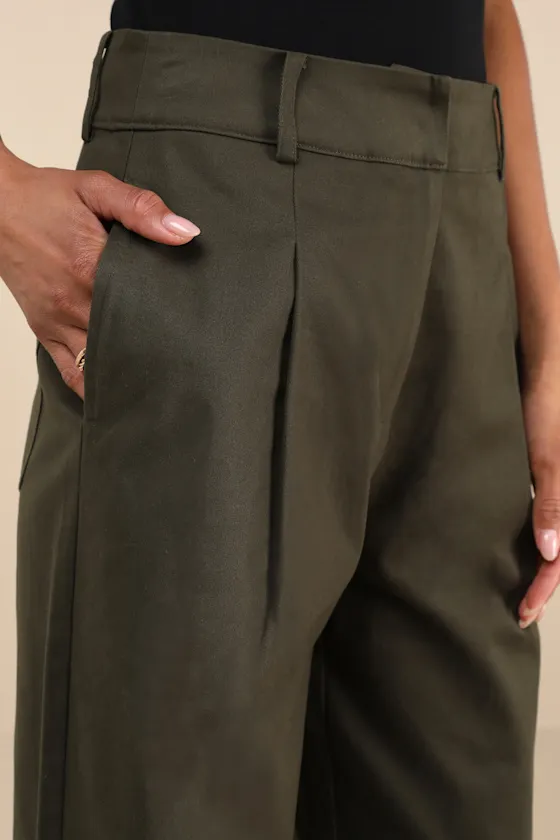 Charismatic Success Olive Pleated High-Rise Wide-Leg Pants sold by Lulus product image thumbnail 4