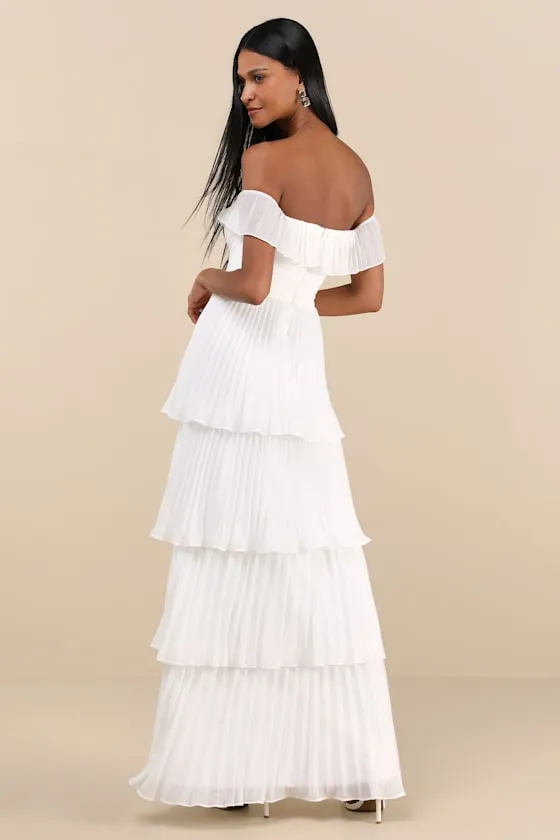 Always Remarkable White Pleated Off-the-Shoulder Maxi Dress sold by Lulus product image thumbnail 3
