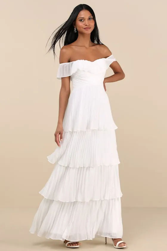 Always Remarkable White Pleated Off-the-Shoulder Maxi Dress sold by Lulus product image thumbnail 4