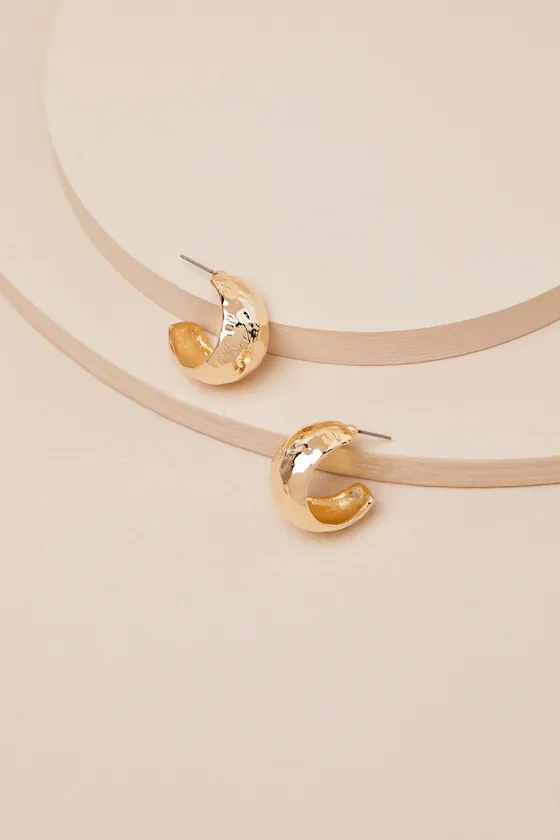 Niona Gold Hammered Hoop Earrings sold by Lulus product image thumbnail 2