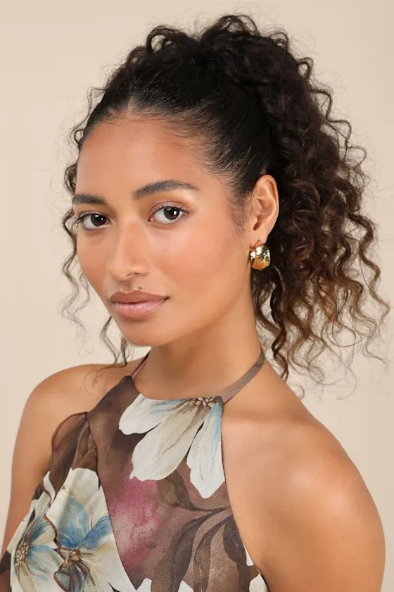 Niona Gold Hammered Hoop Earrings sold by Lulus product image thumbnail 3