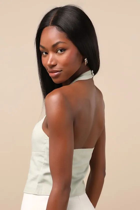 Astraia Sage Green Hook-and-Eye Halter Top sold by Lulus product image thumbnail 2