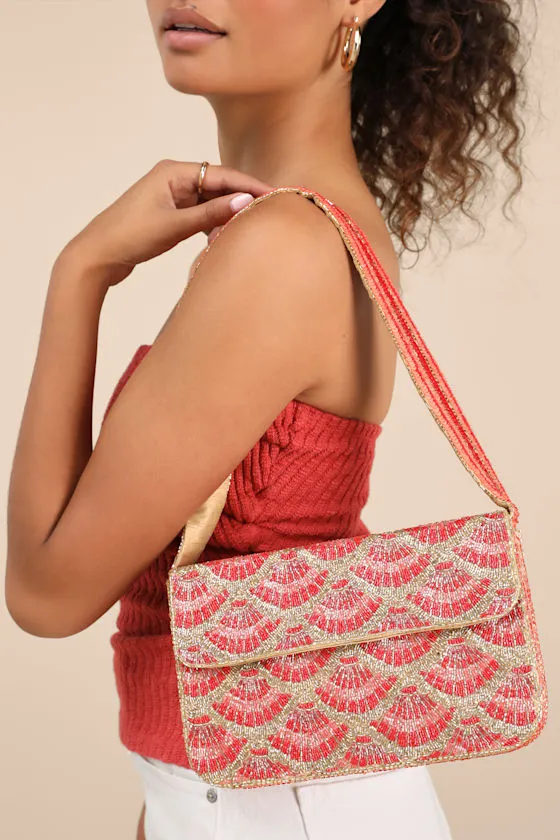 Pania Gold and Red Seashell Beaded Shoulder Bag sold by Lulus