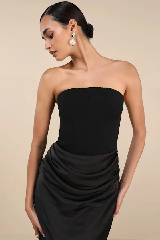 Mella Black Mixed Media Strapless Maxi Dress sold by Lulus