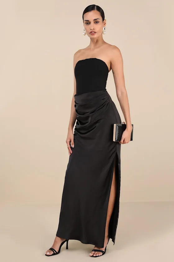Mella Black Mixed Media Strapless Maxi Dress sold by Lulus product image thumbnail 2