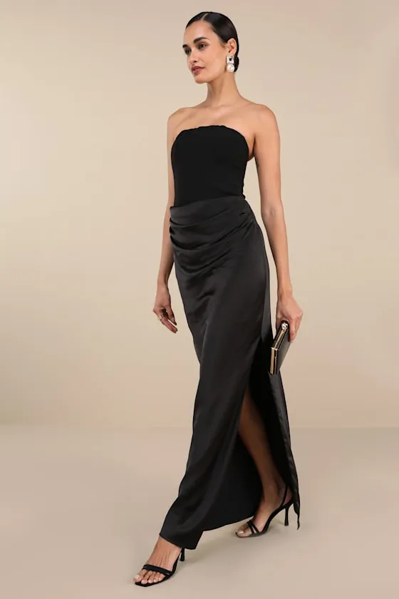 Mella Black Mixed Media Strapless Maxi Dress sold by Lulus product image thumbnail 4