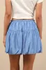Kirsty Blue Striped Tiered Drawstring Bubble-Hem Mini Skirt sold by Lulus