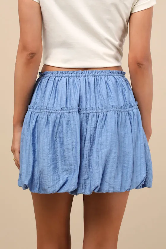Kirsty Blue Striped Tiered Drawstring Bubble-Hem Mini Skirt sold by Lulus product image thumbnail 3