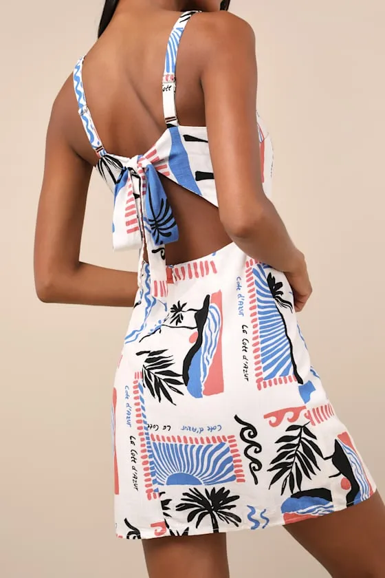 Azure Paradiso Ivory Multi Print Tie-Back Mini Dress sold by Lulus product image thumbnail 2