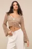 Saray Taupe Loose Crochet Knit Lace-Up Sweater Crop Top sold by Lulus