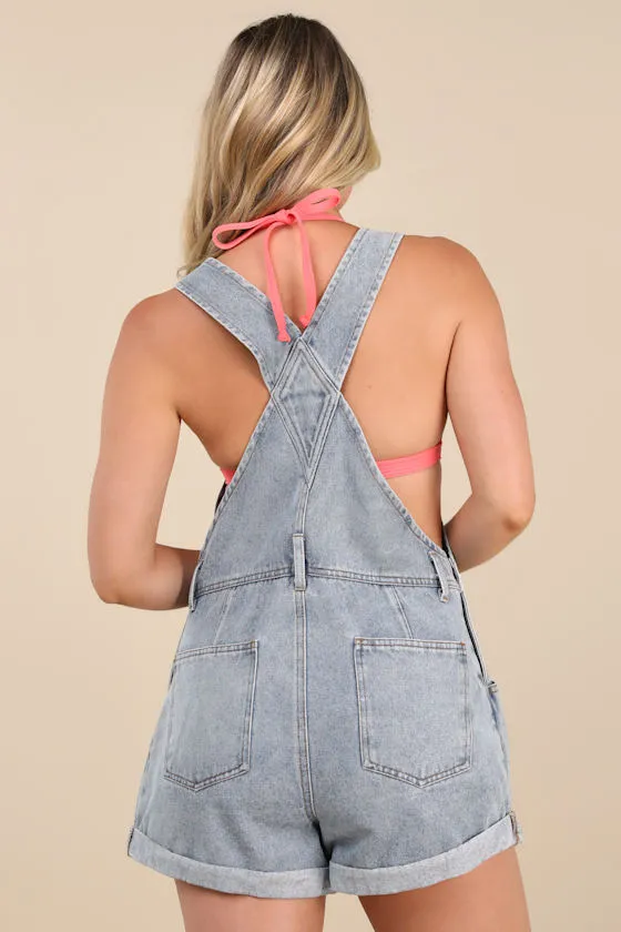 Arya Light Wash Cuffed Denim Overalls sold by Lulus product image thumbnail 3