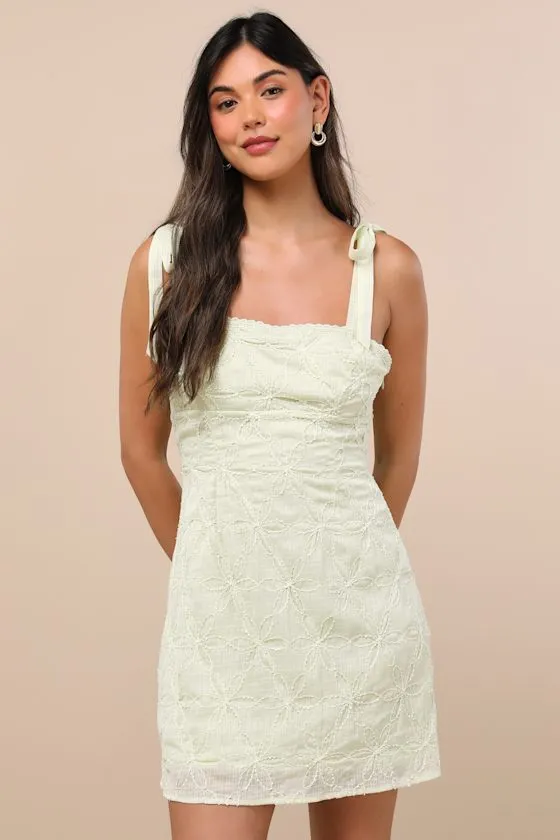 Mizuki Light Sage Embroidered Tie-Strap Mini Dress sold by Lulus