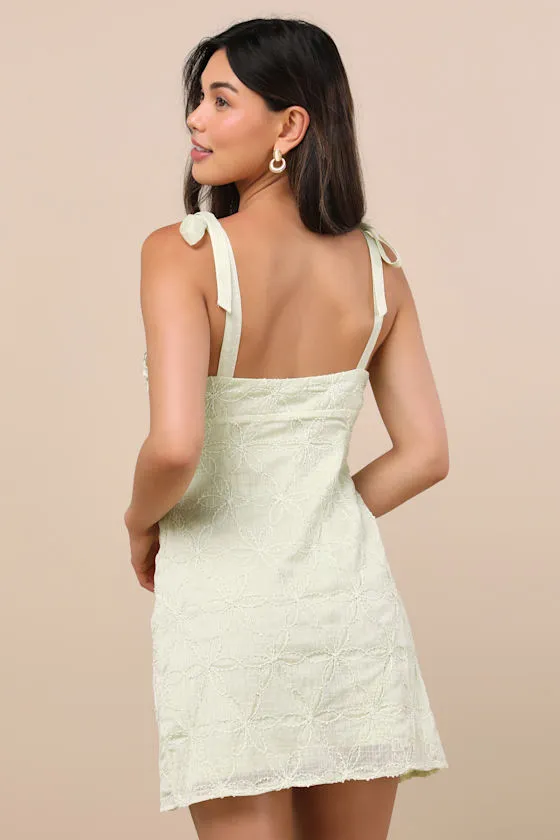 Mizuki Light Sage Embroidered Tie-Strap Mini Dress sold by Lulus product image thumbnail 2