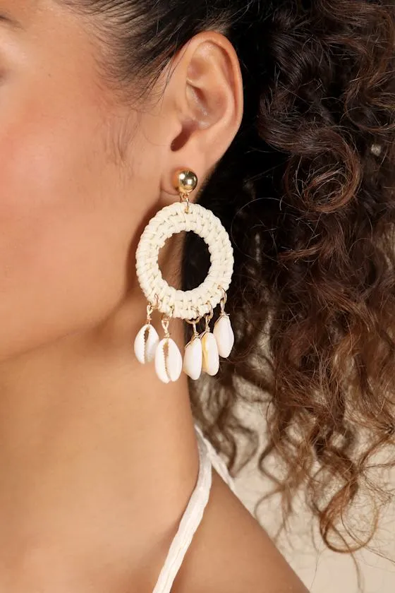 Taren Beige Wrapped Seashell Statement Earrings sold by Lulus