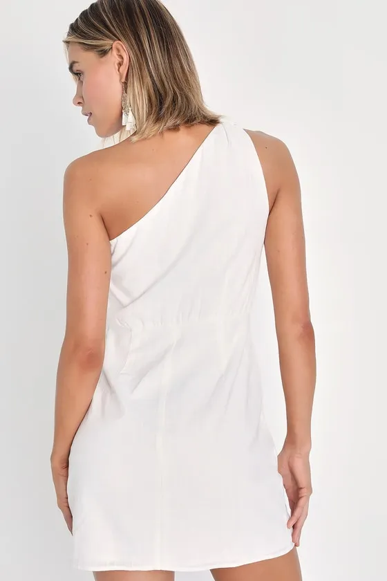 Forever Summer White One-Shoulder Faux Wrap Mini Dress sold by Lulus product image thumbnail 2