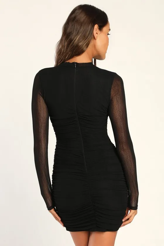 Fearless Fashion Black Mock Neck Long Sleeve Mini Dress sold by Lulus product image thumbnail 4