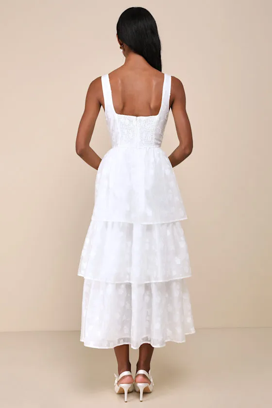 Sweet Potential White Floral Burnout Tiered Midi Dress sold by Lulus product image thumbnail 2