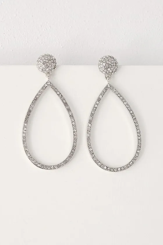 Glow For You Silver Teardrop Rhinestone Earrings sold by Lulus product image thumbnail 3