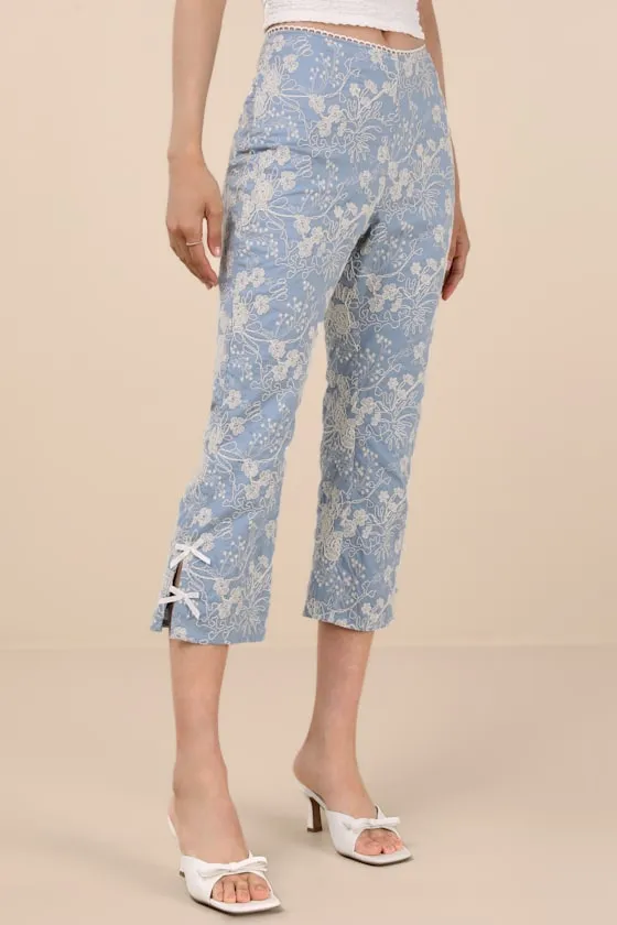 Tana Light Blue Embroidered Capri Pants sold by Lulus product image thumbnail 2