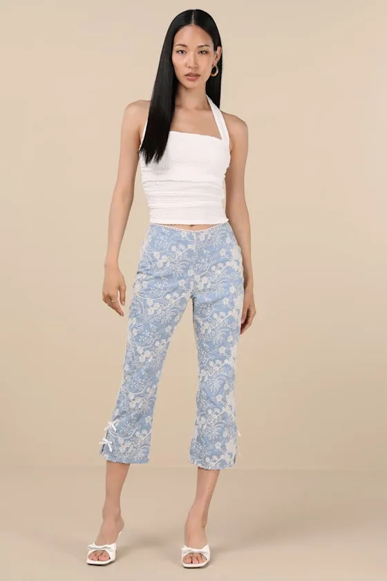 Tana Light Blue Embroidered Capri Pants sold by Lulus product image thumbnail 3