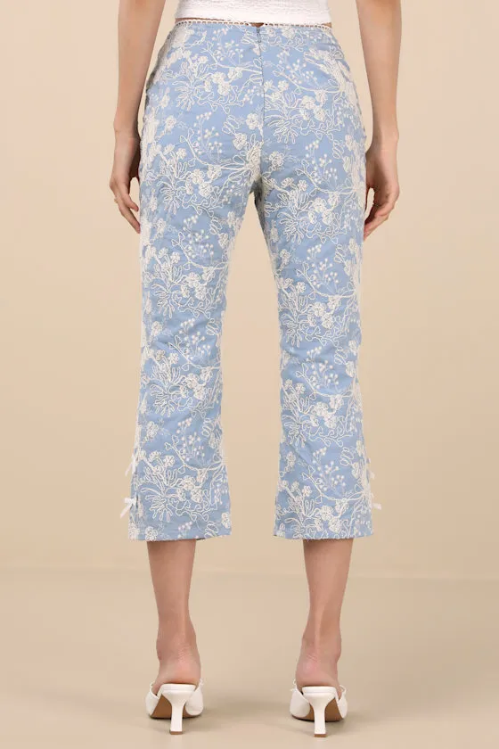 Tana Light Blue Embroidered Capri Pants sold by Lulus product image thumbnail 4