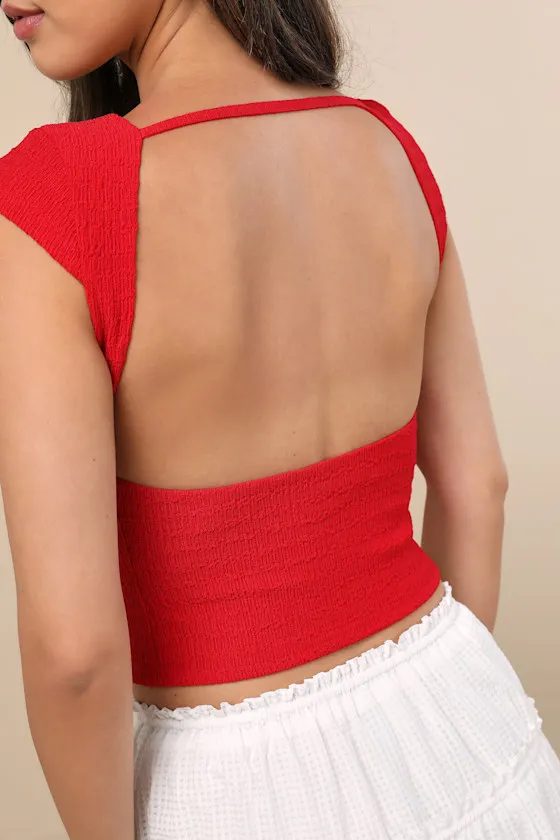 Bellia Red Textured Knit Cap Sleeve Backless Top sold by Lulus product image thumbnail 4