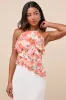 Maylee Coral Multi Floral Ruffled Halter Top sold by Lulus