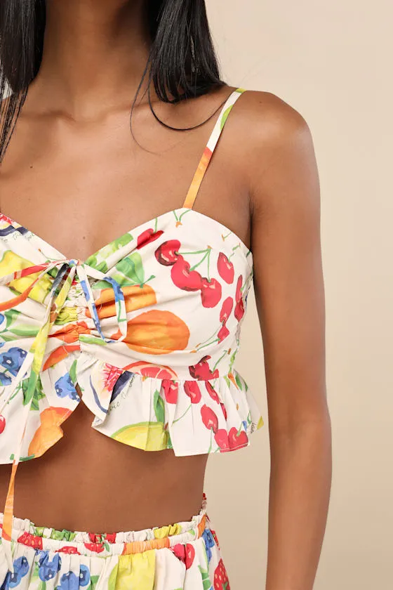 Mirabelle White Multi Fruit Print Crop Cami Top sold by Lulus product image thumbnail 2