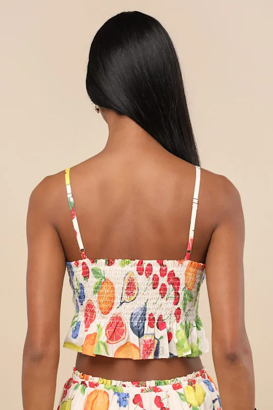 Mirabelle White Multi Fruit Print Crop Cami Top sold by Lulus product image thumbnail 3