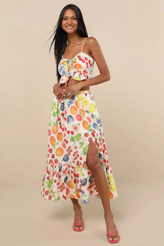 Mirabelle White Multi Fruit Print Crop Cami Top sold by Lulus product image thumbnail 4
