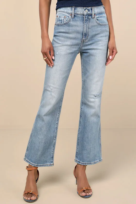 Soho Medium Wash Faded Distressed High-Rise Flare Jeans sold by Lulus product image thumbnail 2
