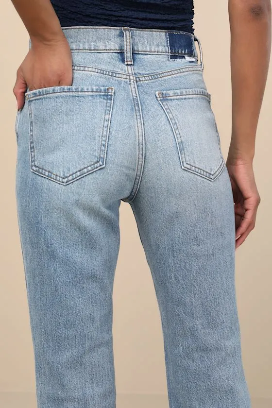 Soho Medium Wash Faded Distressed High-Rise Flare Jeans sold by Lulus product image thumbnail 4