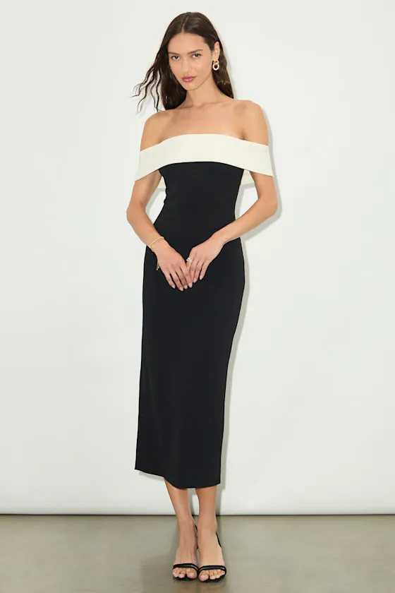 Roselyn Black and White Off-the-Shoulder Midi Dress sold by Lulus product image thumbnail 2
