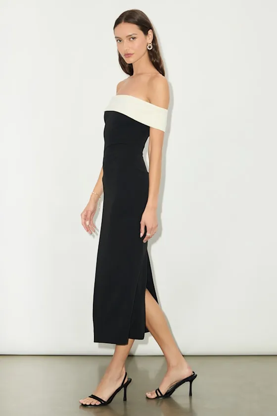 Roselyn Black and White Off-the-Shoulder Midi Dress sold by Lulus product image thumbnail 3