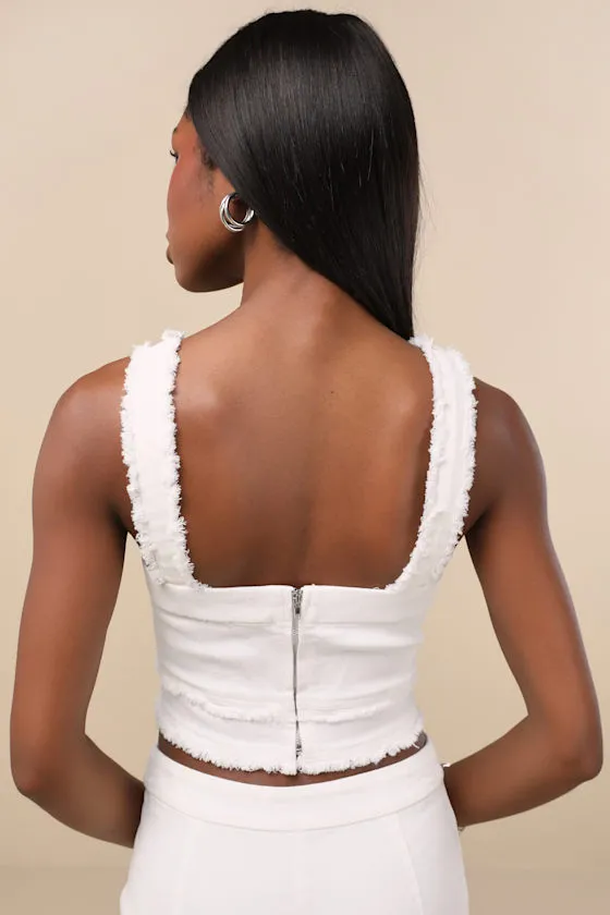 Mckayla White Twill Frayed Crop Tank Top sold by Lulus product image thumbnail 2