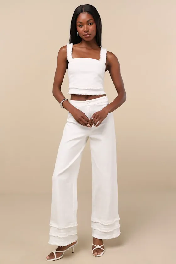 Mckayla White Twill Frayed Crop Tank Top sold by Lulus product image thumbnail 3