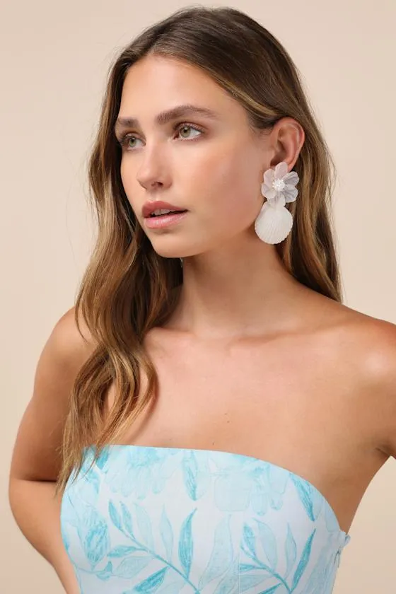 Nalin White Flower Seashell Statement Earrings sold by Lulus product image thumbnail 3