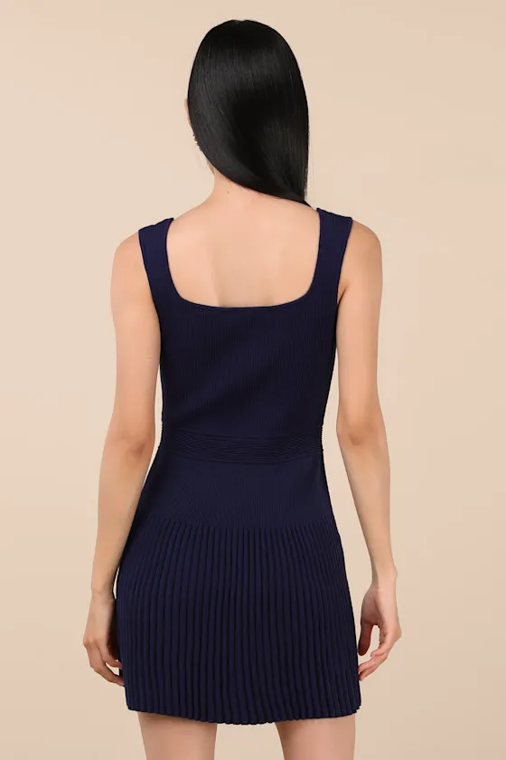 Audie Navy Ribbed Knit Sleeveless Sweater Mini Dress sold by Lulus product image thumbnail 2