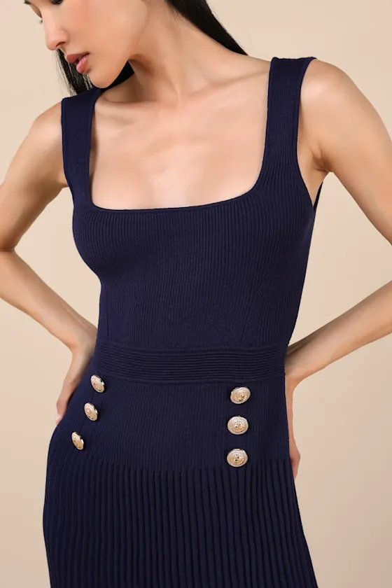 Audie Navy Ribbed Knit Sleeveless Sweater Mini Dress sold by Lulus product image thumbnail 4