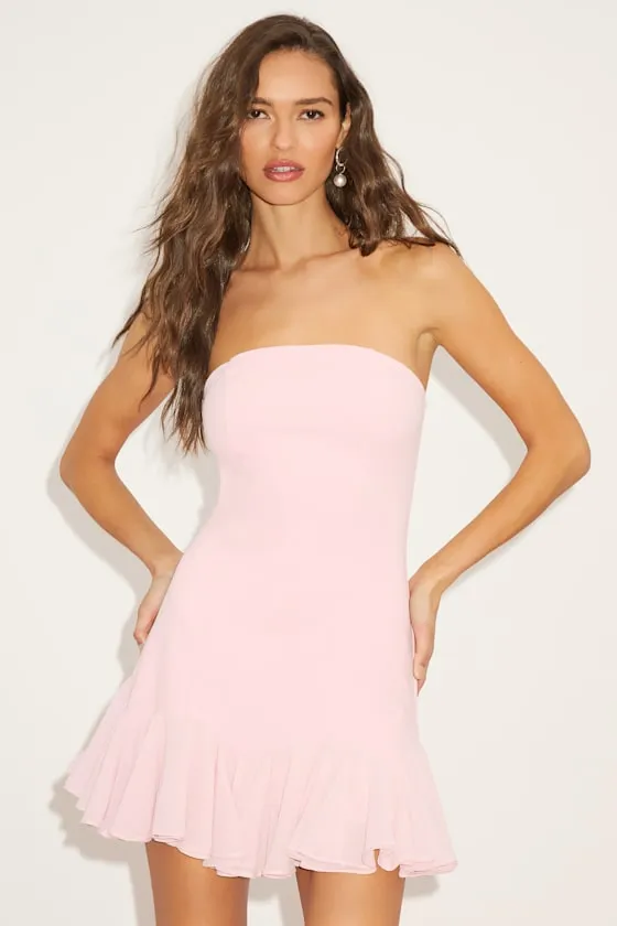 Eirian Blush Pink Strapless Pleated Mini Dress sold by Lulus