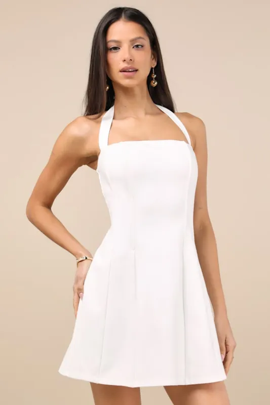 Sariah White Ponte Knit Halter Mini Dress sold by Lulus